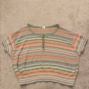 Pastel Striped Short Sleeve Cropped Knit Top